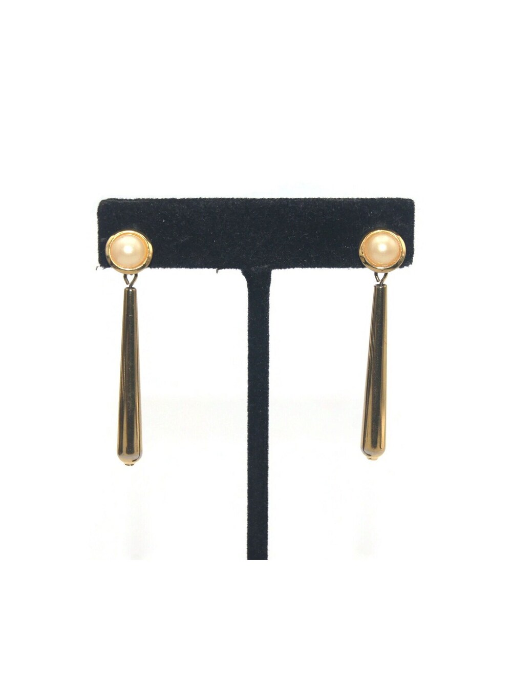 Vintage Gold Tone and Faux Pearl Dangle Earrings with Post Backs.